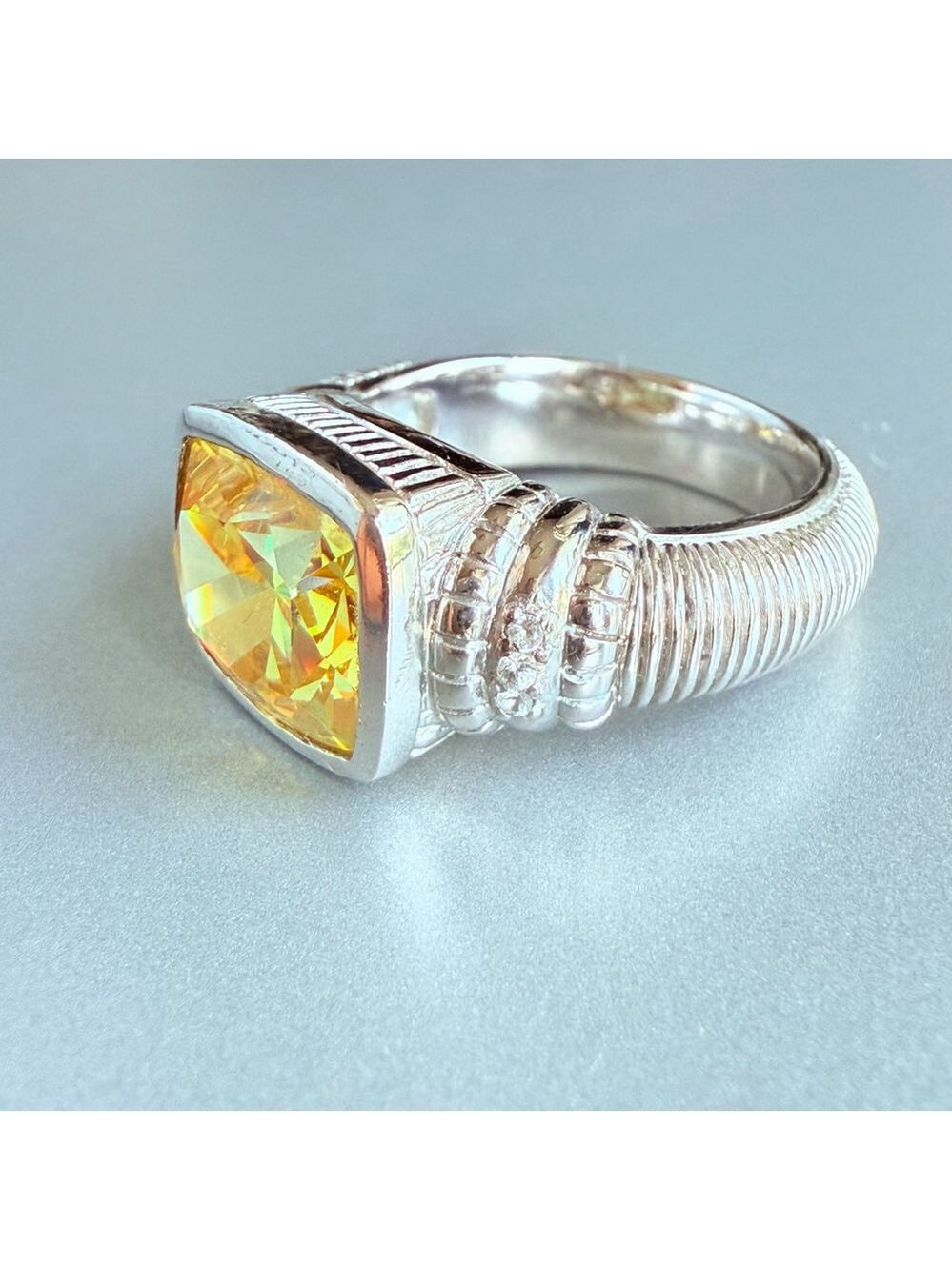 Judith Ripka 3.5 CT Solitaire Canary Crystal & Diamond Sterling Silver 925 Ring - Picture 4 of 12